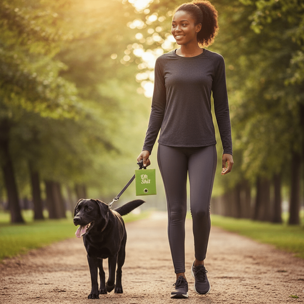 Dispenser sacchetti cane con moschettone robusto agganciato al guinzaglio